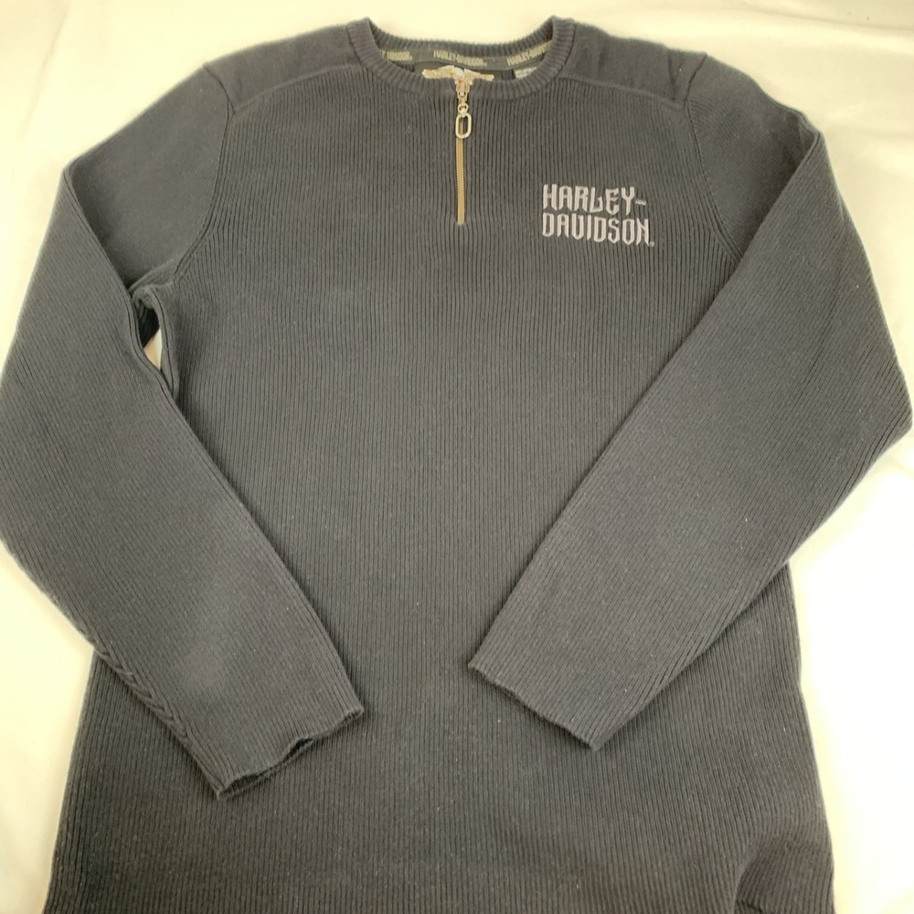 Harley Davidson 100% Cotton Men's Black Sweater Large 6" Zip